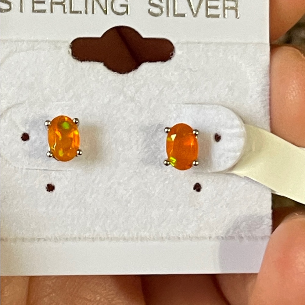 NWT Natural Orange Opal Stud Earring in 925 Sterling Silver
